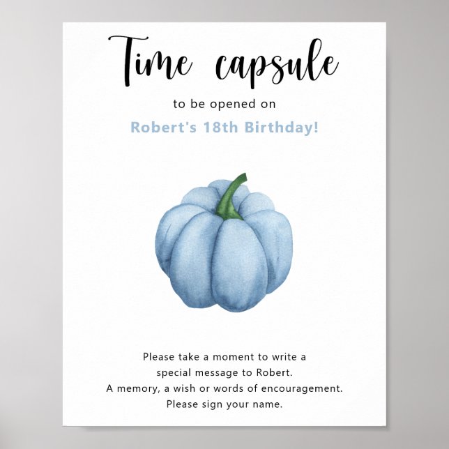 Blå Pumpa Tids kapsel 1-årsdag Poster (Framsidan)