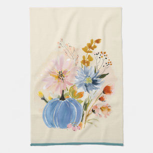 Blå Pumpa & Vildblomma Akvarell   Höstblomma Kökshandduk