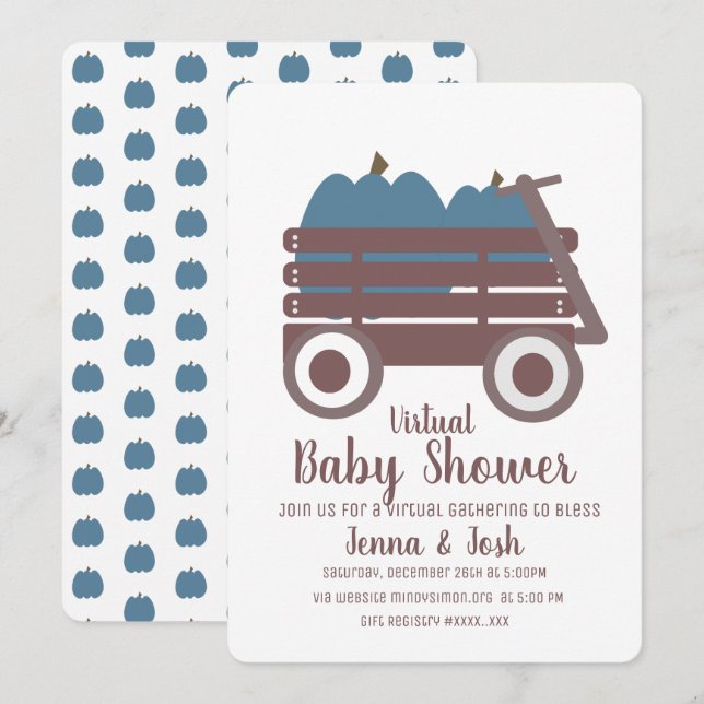 Blå pumpafält Virtuell baby shower Inbjudningar (Fram/baksida)