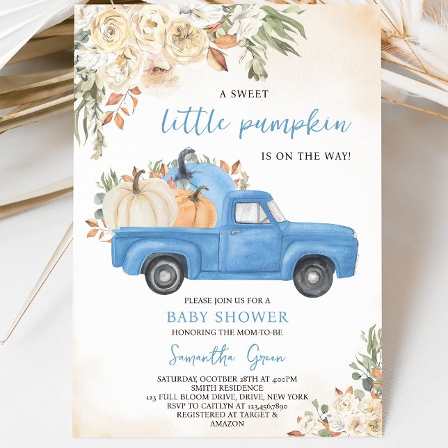 Blå Pumpbil Baby Shower Inbjudningar (Skapare uppladdad)