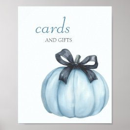 Blå Pumpkin Baby Shower-kort och gåvor Poster