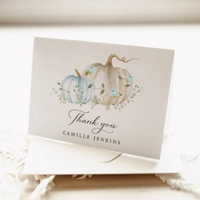 Blå Pumpkin Boy Shower Foldad Tack, ditt kort (Skapare uppladdad)