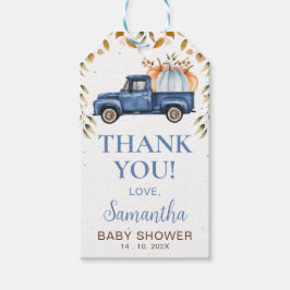 Blå Pumpkin Lastbil Baby Shower Tack Märkre Presentetikett