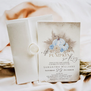 Blå Pumpkin Watercolor boho pojke dusch Inbjudningar