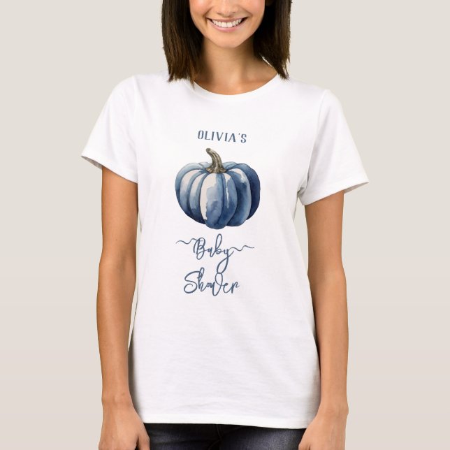 Blå Pumpkin Watercolor Pojke Shower T-Shirt (Framsida)