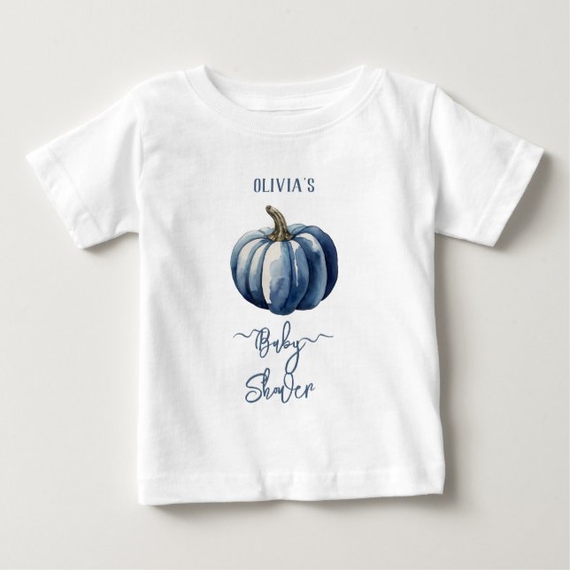 Blå Pumpkin Watercolor Pojke Shower T-Shirt (Framsida)