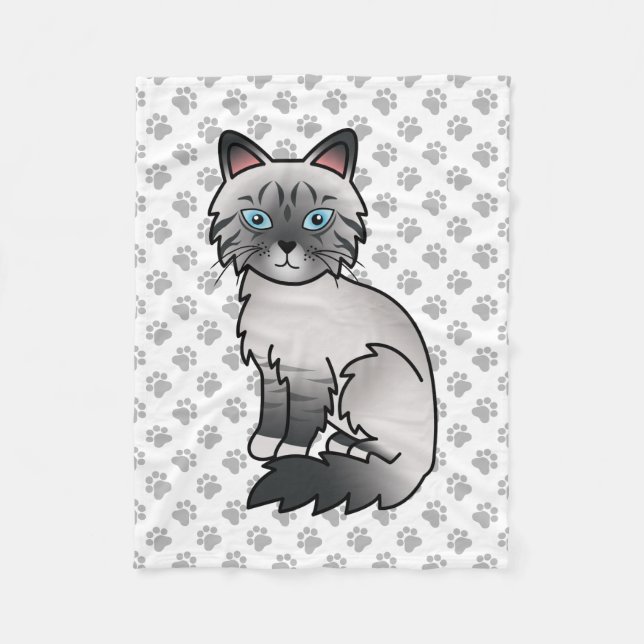 Blå Punkt Tabby Birman / Ragdoll Söt Katt & Tassar Fleecefilt (Framsidan)