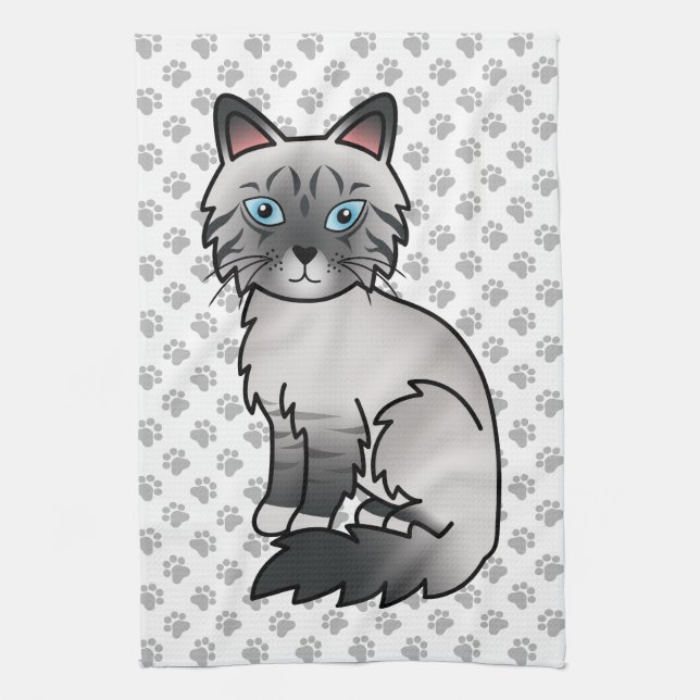 Blå Punkt Tabby Birman / Ragdoll Söt Katt & Tassar Kökshandduk (Vertikal)