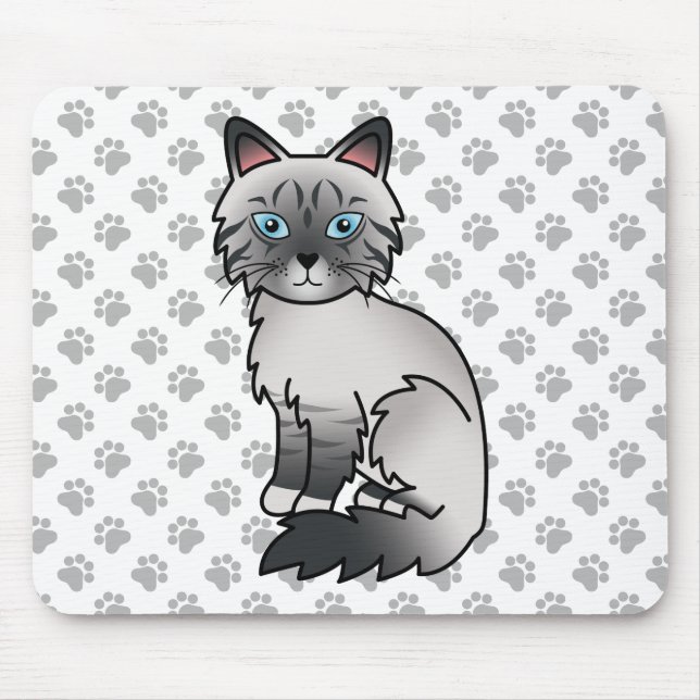 Blå Punkt Tabby Birman / Ragdoll Söt Katt & Tassar Musmatta (Framsidan)