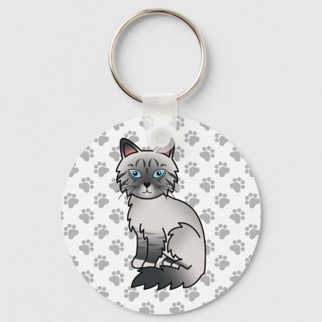 Blå Punkt Tabby Birman / Ragdoll Söt Katt & Tassar Nyckelring (Framsida)