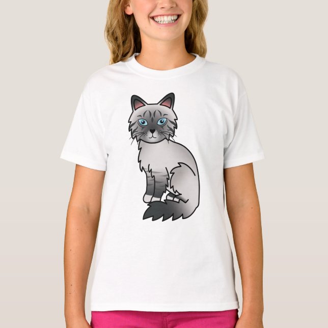 Blå Punkt Tabby Birman / Ragdoll Söt Tecknad Katt T Shirt (Framsida)