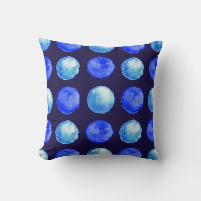 Blå punkter Vattenfärg Mönster Indigo Cerulean Kudde (Framsida)