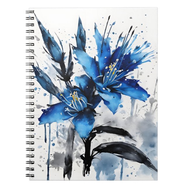 Blå Puya - Akvarellblommor Anteckningsbok (Framsidan)
