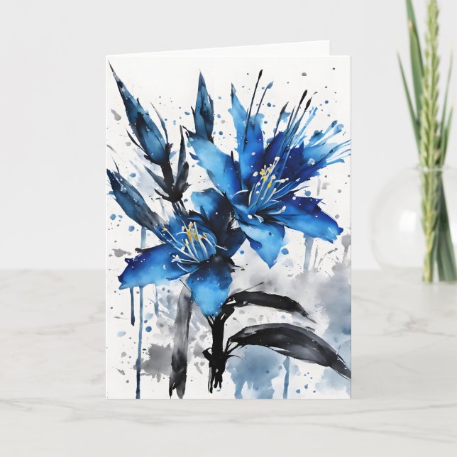 Blå Puya - Akvarellblommor Kort (Framsida)