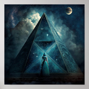 Blå pyramid Surreal Visionary Art Poster