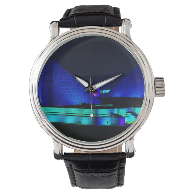 Blå pyramider design  armbandsur (Framsida)