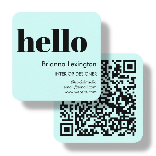 Blå | QR-kod Social Media | HEJ Fyrkantigt Visitkort (Skapare uppladdad)