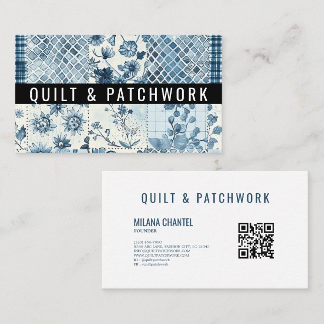 Blå Quilt Patchwork Handgjorda Kläder  Visitkort (Fram/baksida)