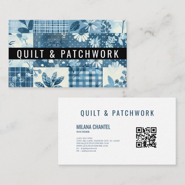 Blå Quilt Patchwork Handgjorda Kläder  Visitkort (Fram/baksida)