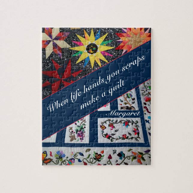 Blå Quiltning Gör En Quilt Citat Pussel (Vertikal)