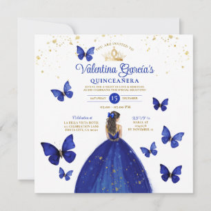 Blå Quinceañera 15 Anos Butterfly Birthday Inbjudningar