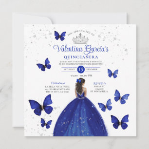 Blå Quinceañera 15 Anos Butterfly Silver in i Inbjudningar