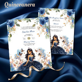 Blå Quinceanera Dress Blommigt Butterflies