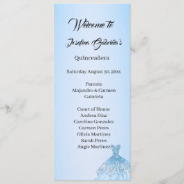Blå Quinceanera dubbelsidigt programkort Program