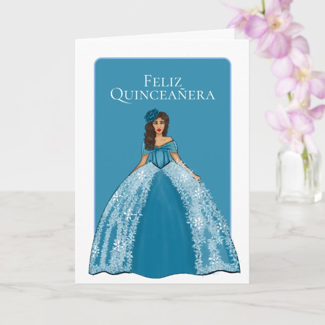 Blå quinceanera med Blommigtar från födelsedagen Kort (Orkide)