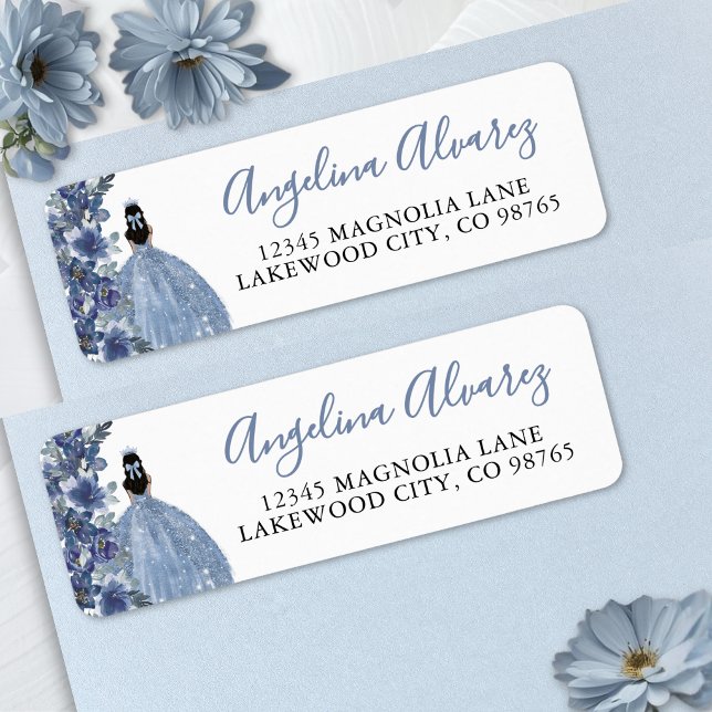 Blå Quinceanera Returadress Etikett (Blue Quinceanera Return Address Label )