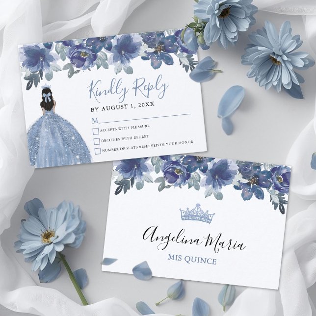Blå Quinceanera RSVP Svarskort Tilläggskort (Blue Quinceanera RSVP Reply Card)