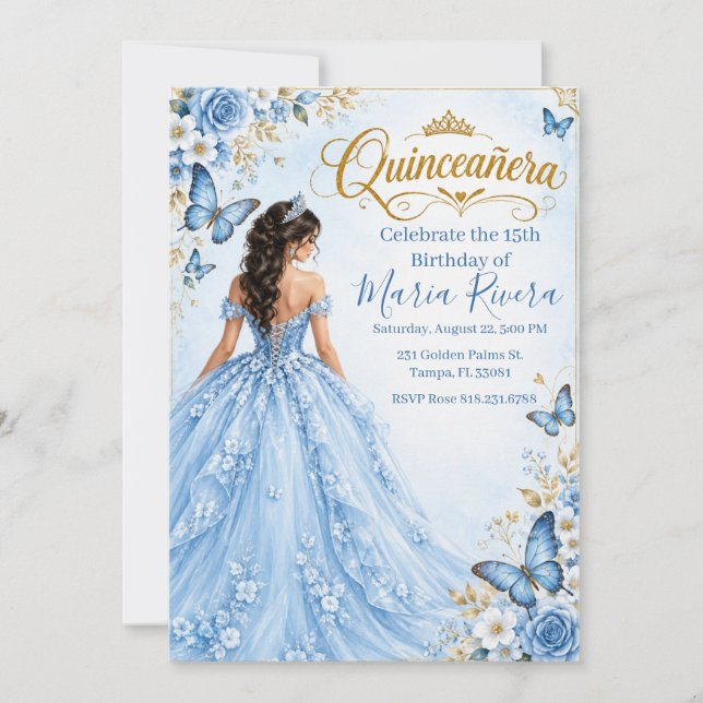  Blå Quinceañera | Söt 15-års inbjudan  (Framsida)