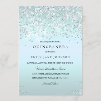 Blå Quinceanera Vinterundret Snöflingor Inbjudningar