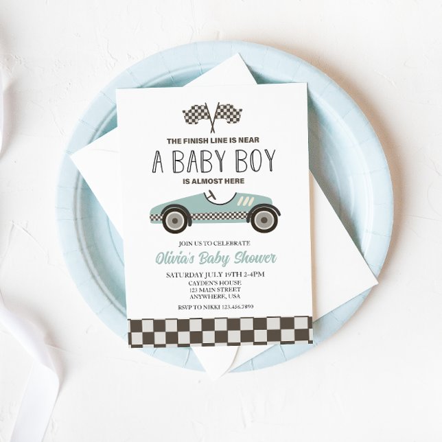 blå racerbil baby shower inbjudningar (Skapare uppladdad)