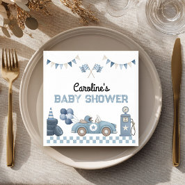 Blå racerbil pojke baby shower servetter