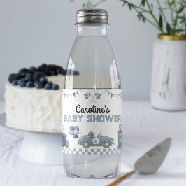 Blå racerbil pojke baby shower vattenflaska etiket vattenflaskor etikett