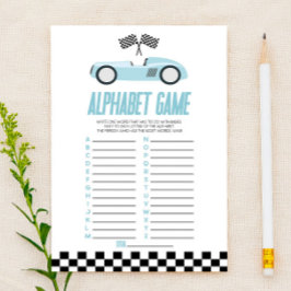 Blå Racingbil Alfabetet Baby Shower Spel
