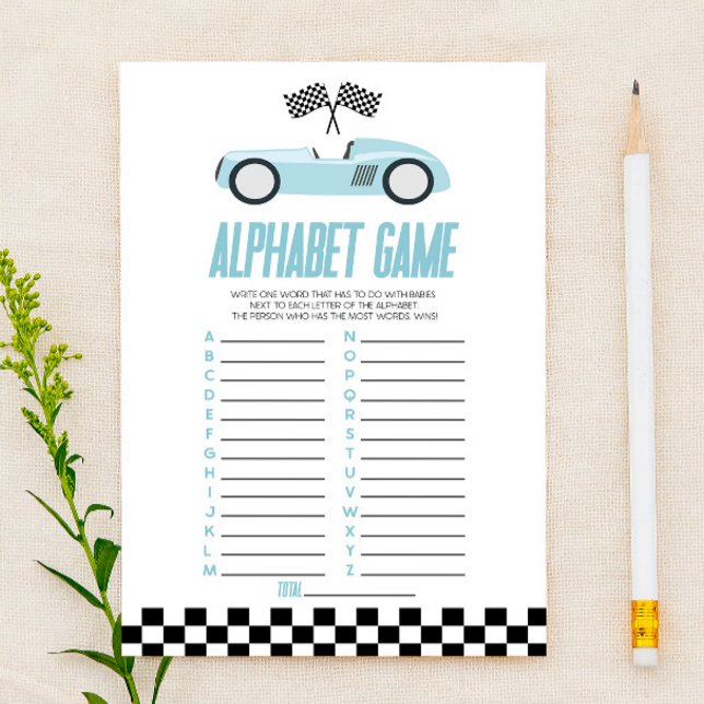 Blå Racingbil Alfabetet Baby Shower Spel (Skapare uppladdad)