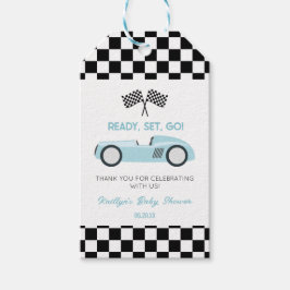 Blå Racingbil Redo Kör Baby Shower Presentetikett