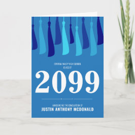 Blå rad av fotoinbjudan till Studenten från Tassel Inbjudan