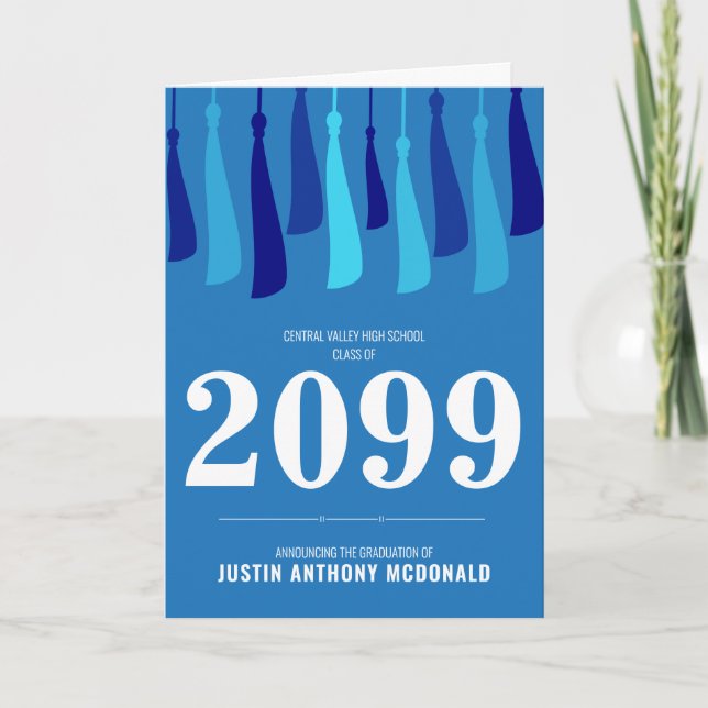 Blå rad av fotoinbjudan till Studenten från Tassel Inbjudan (Framsida)