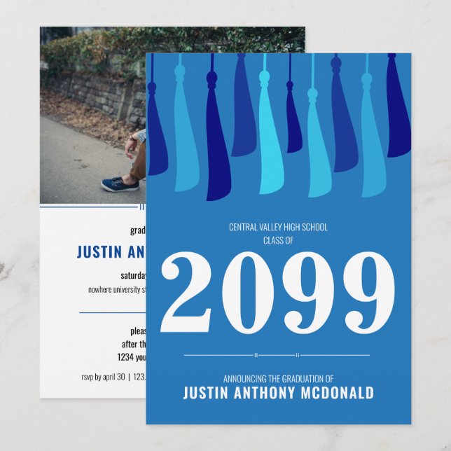 Blå rad i Tassels Photo Studenten Inbjudningar (Fram/baksida)