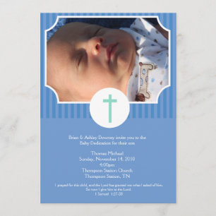 Blå Rand-baptism Baby-dedikation 5 x 7 foto Inbjudningar