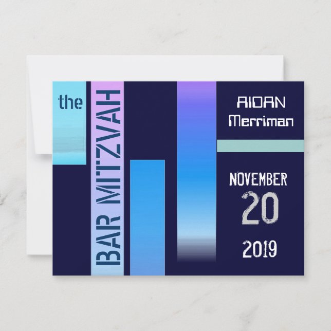 Blå Rand Bat mitzvah Pub Mitzvah Inbjudningar (Framsida)