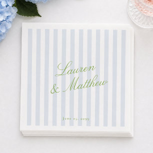 Blå Rand Citrus Grön Elegant Script Bröllop Pappersservett