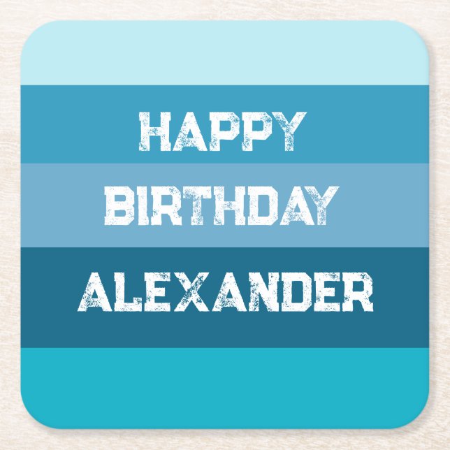 Blå Rand-födelsemall Underlägg Papper Kvadrat (Framsidan)