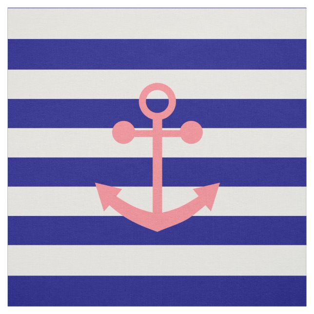 Blå Rand i flottan och  Rosa Nautical Anchor Tyg (Provkarta)