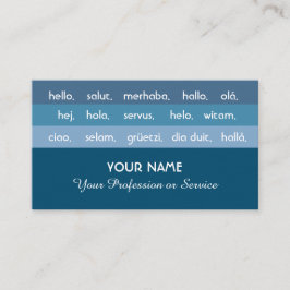 Blå rand internationell-språk hej visitkort