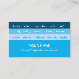 Blå rand internationell-språk hej visitkort