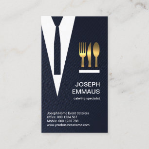 Blå Rand Kostym Tie Guld cutlery Caterer Visitkort